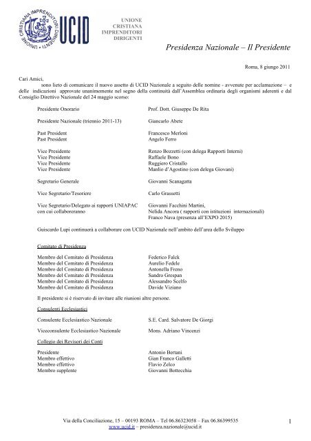 Struttura organizzativa UCID nazionale, 24 giugno 2011 - Unione ...