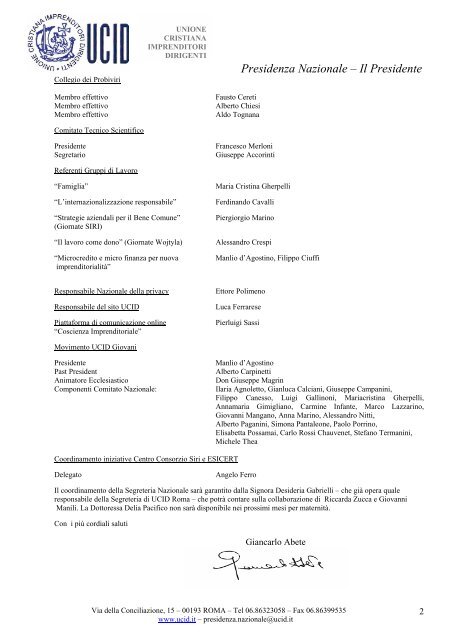 Struttura organizzativa UCID nazionale, 24 giugno 2011 - Unione ...