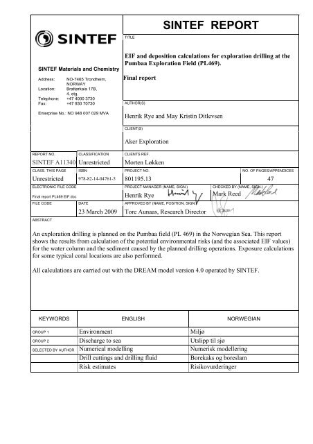 SINTEF REPORT