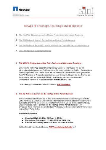 NetApp Workshops, Trainings und Webcasts - TIM AG
