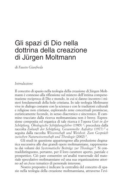 Gli spazi di Dio nella dottrina della creazione di Jürgen Moltmann