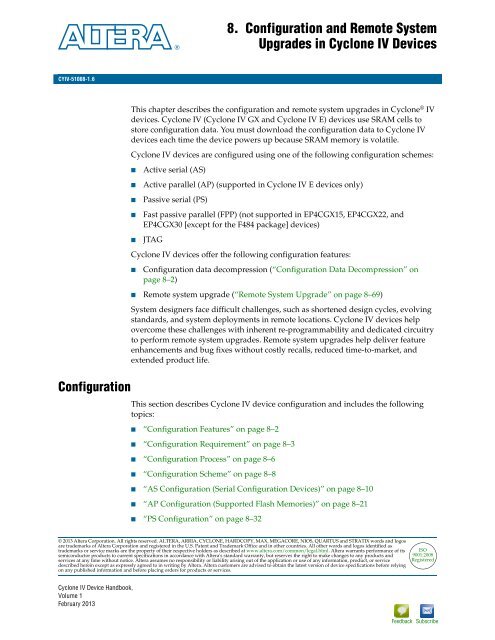 Configuration and Remote System Upgrades in Cyclone IV ... - Altera