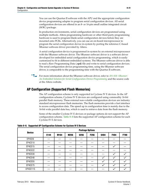 Configuration and Remote System Upgrades in Cyclone IV ... - Altera