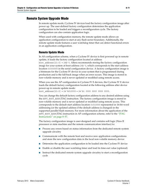 Configuration and Remote System Upgrades in Cyclone IV ... - Altera