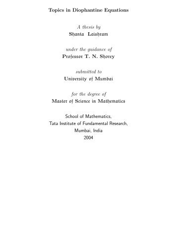 Topics in Diophantine Equations A thesis by - Indian Statistical Institute