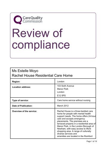 Inspection Report published 14 March 2012 - Care Quality ...