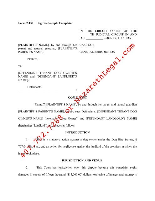 2.150 Dog Bite Sample Complaint