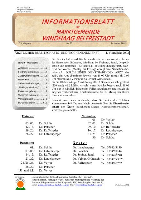 Gemeindeinformationsblatt 11/2002 - Windhaag bei Freistadt