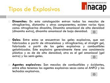 Tipos de Explosivos  Dinamitas: En esta catalogación entran