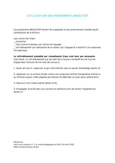 UTILISATION DES PANSEMENTS BRULSTOP - sssm 45