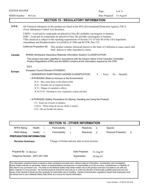 Print MSDS - Miller Electric Company Publications