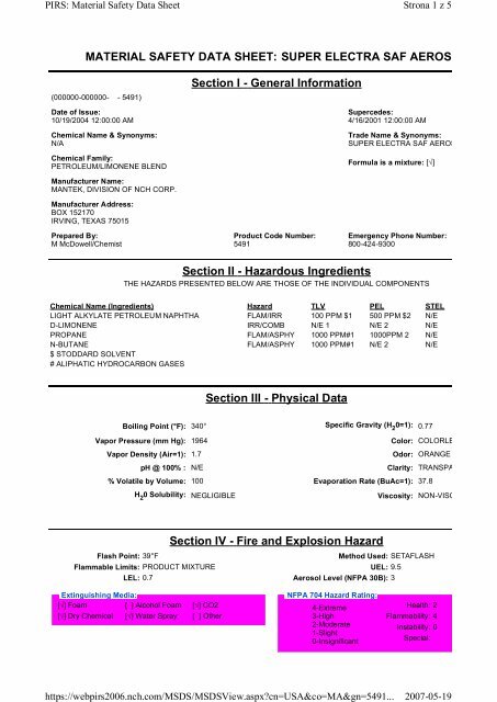 Print MSDS - Miller Electric Company Publications