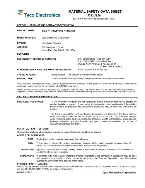 Print MSDS - Miller Electric Company Publications