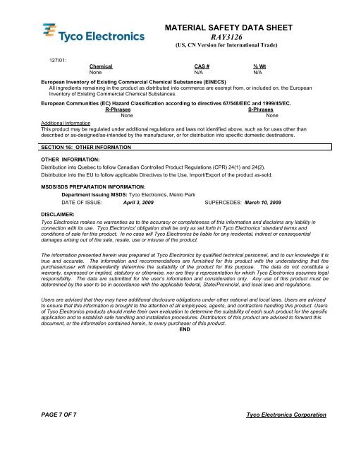 Print MSDS - Miller Electric Company Publications