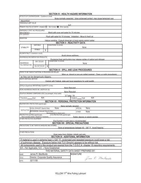 Print MSDS - Miller Electric Company Publications