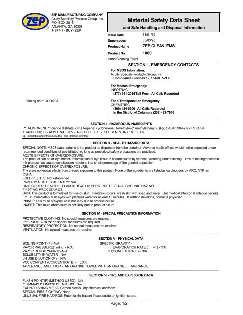 Print MSDS - Miller Electric Company Publications