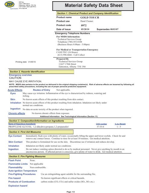 Print MSDS - Miller Electric Company Publications