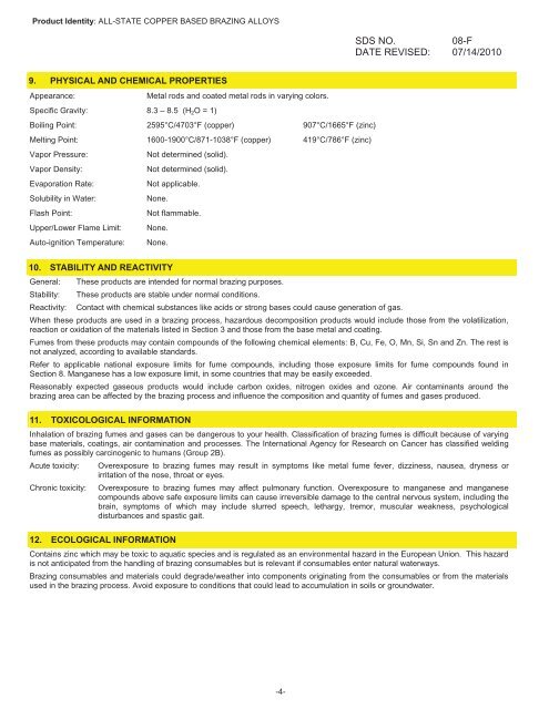 Print MSDS - Miller Electric Company Publications