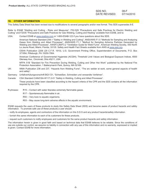 Print MSDS - Miller Electric Company Publications