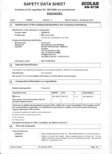 SAFETY DATA SHEET ECQLAB - Countrywide Healthcare Supplies