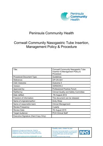 Cornwall Community Nasogastric Tube Insertion & Management ...