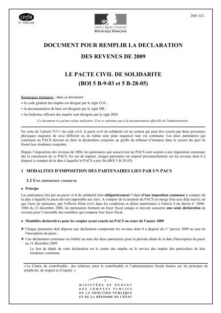 déclaration commune pacs impots