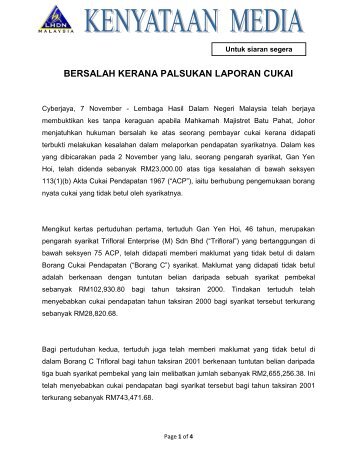 bersalah kerana palsukan laporan cukai - Laman Rasmi Lembaga ...