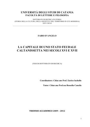 la capitale di uno stato feudale caltanissetta nei secoli xvi e xvii