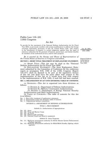Public Law 110-181 - United States Department of Defense