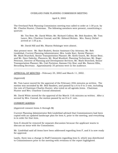 Planning Commission Meeting (April 8, 2002) - City of Overland Park