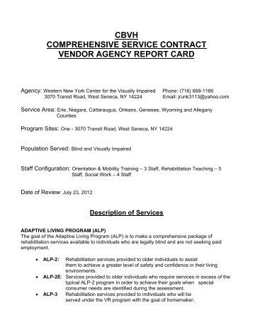 cbvh comprehensive service contract vendor agency report card