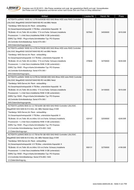 Lieske Elektronik Preisliste - Lieske-Elektronik e.K.