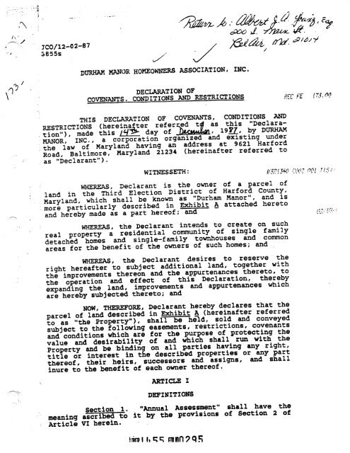 ByLaws &amp; Covenants - Durham Manor Homeowners Association