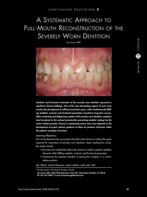 a systematic approach to full-mouth reconstruction of the severely ...
