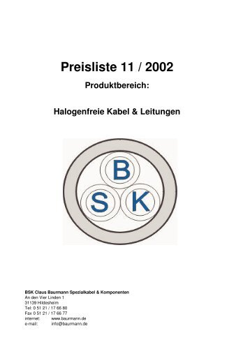 Preisliste 11 / 2002 - BSK Spezialkabel und Komponenten