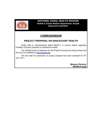invitation of project proposal on adolescent health under nrhm