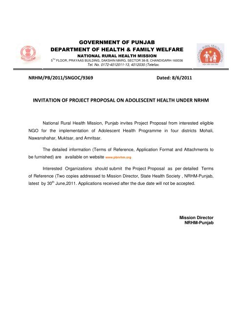 invitation of project proposal on adolescent health under nrhm