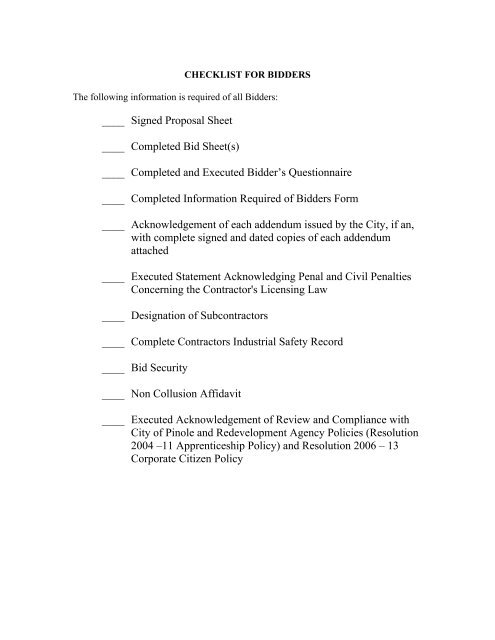 CITY OF PINOLE Sewer Rehabilitation Program FY 07 – 08 PHASE 2