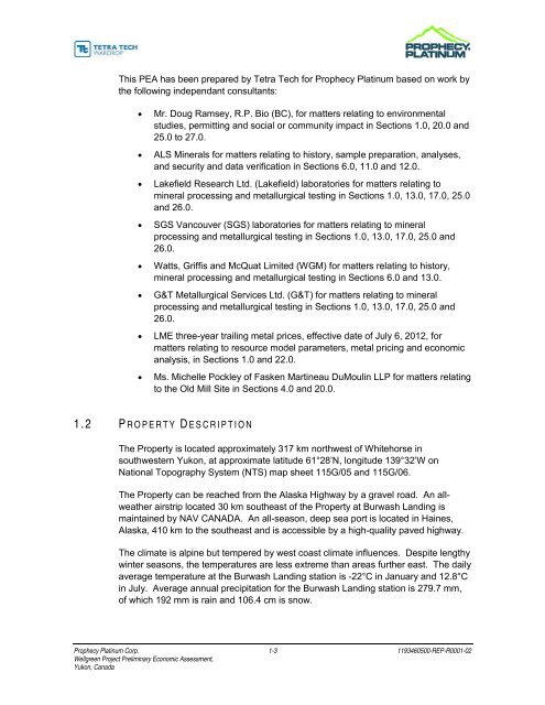 Wellgreen Project Preliminary Economic Assessment ... - OTCIQ.com