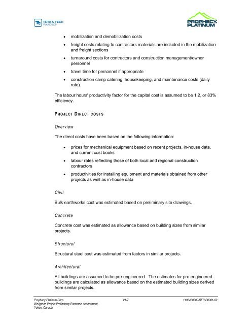 Wellgreen Project Preliminary Economic Assessment ... - OTCIQ.com