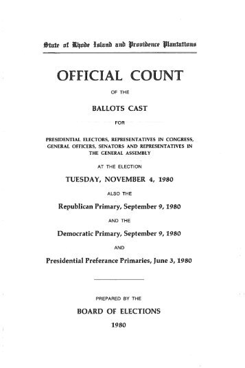 1980 Count Book - Rhode Island Board of Elections