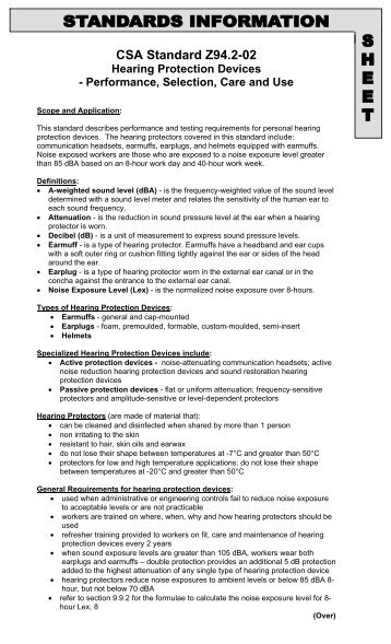 CSA Standard Z94.2-02 - SAFE Manitoba