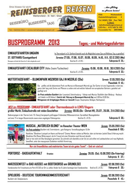 Busprogramm 2013 - Reinsberger Reisen GMBH