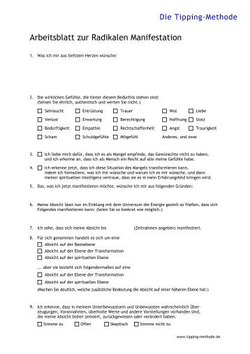 Arbeitsblatt zur Radikalen Manifestation - Die Tipping-Methode