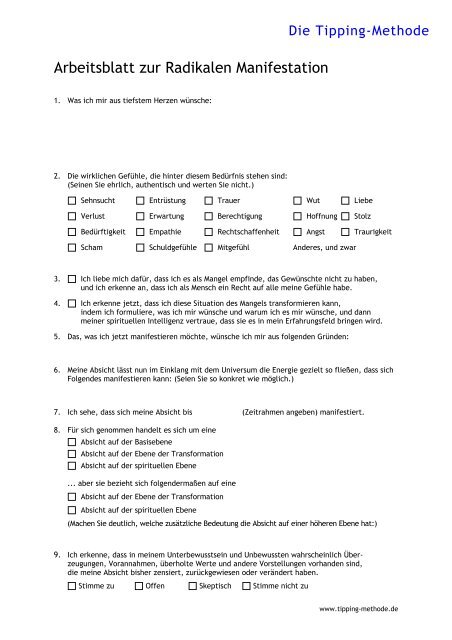 Arbeitsblatt zur Radikalen Manifestation - Die Tipping-Methode
