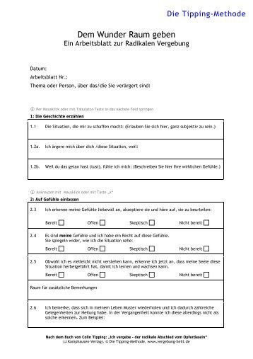 Arbeitsblatt "Dem Wunder Raum geben" - Die Tipping-Methode