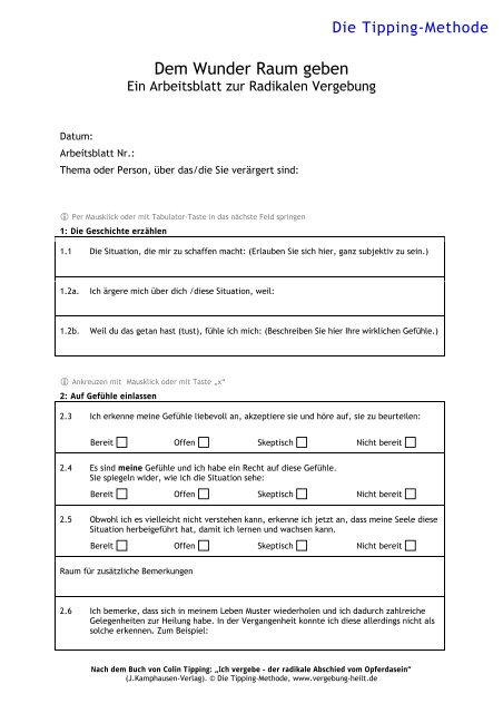 Arbeitsblatt "Dem Wunder Raum geben" - Die Tipping-Methode