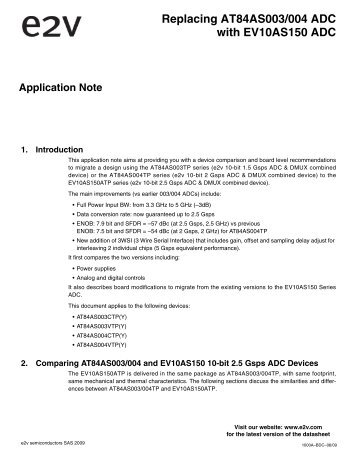 Replacing AT84AS003/004 ADC with EV10AS150 ADC - e2v