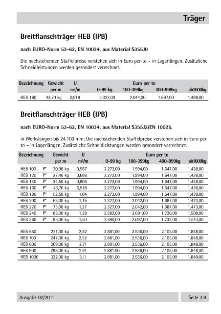 Stahlpreisliste 2011 - Stahl-Eberhardt