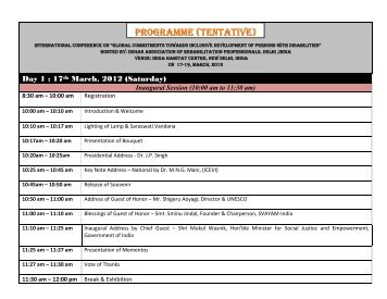 Tentative Programme Itinary - Indian Association of Rehabilitation ...